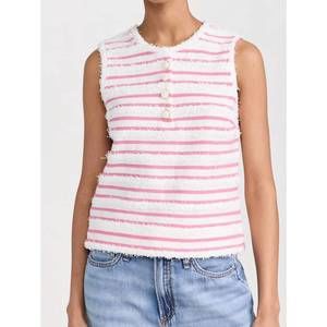 NEW 2.7 AUGUST APPAREL fringe striped top in white/pink
